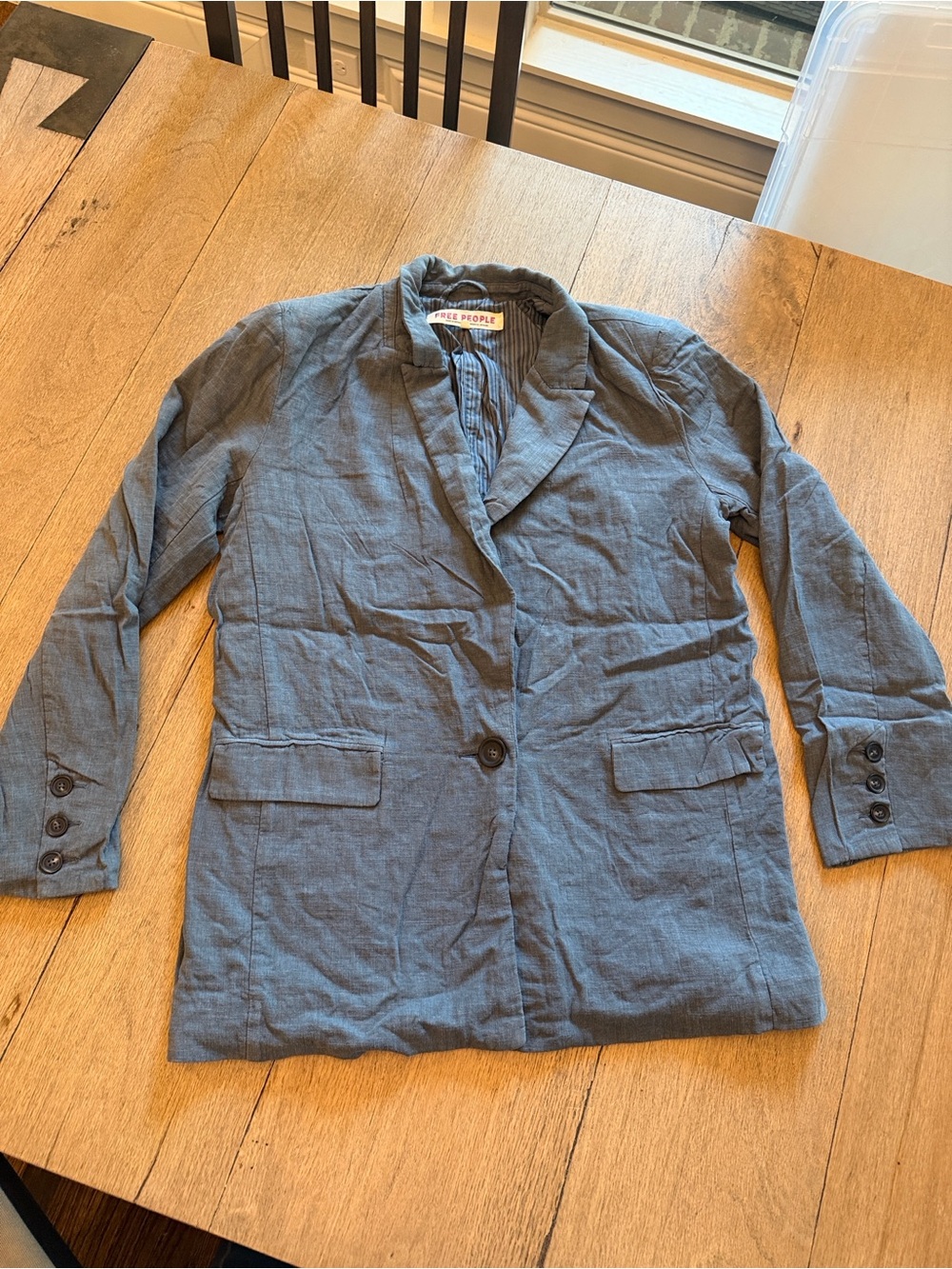 Free People Blue Linen-Blend Single-Button Blazer